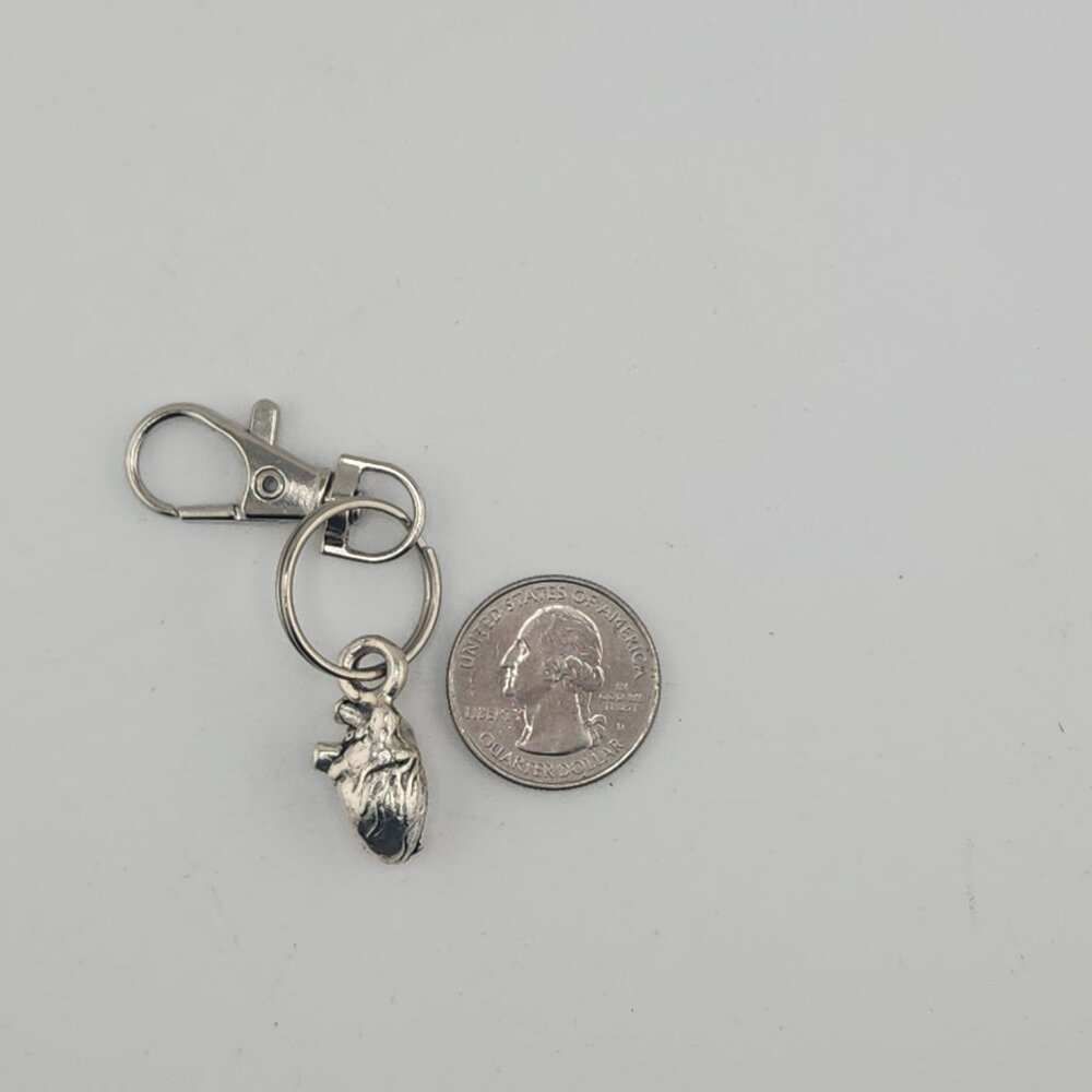 Handmade Pewter Anatomical Heart Charm -  Bag Charm/Keychain/Zipper Pull